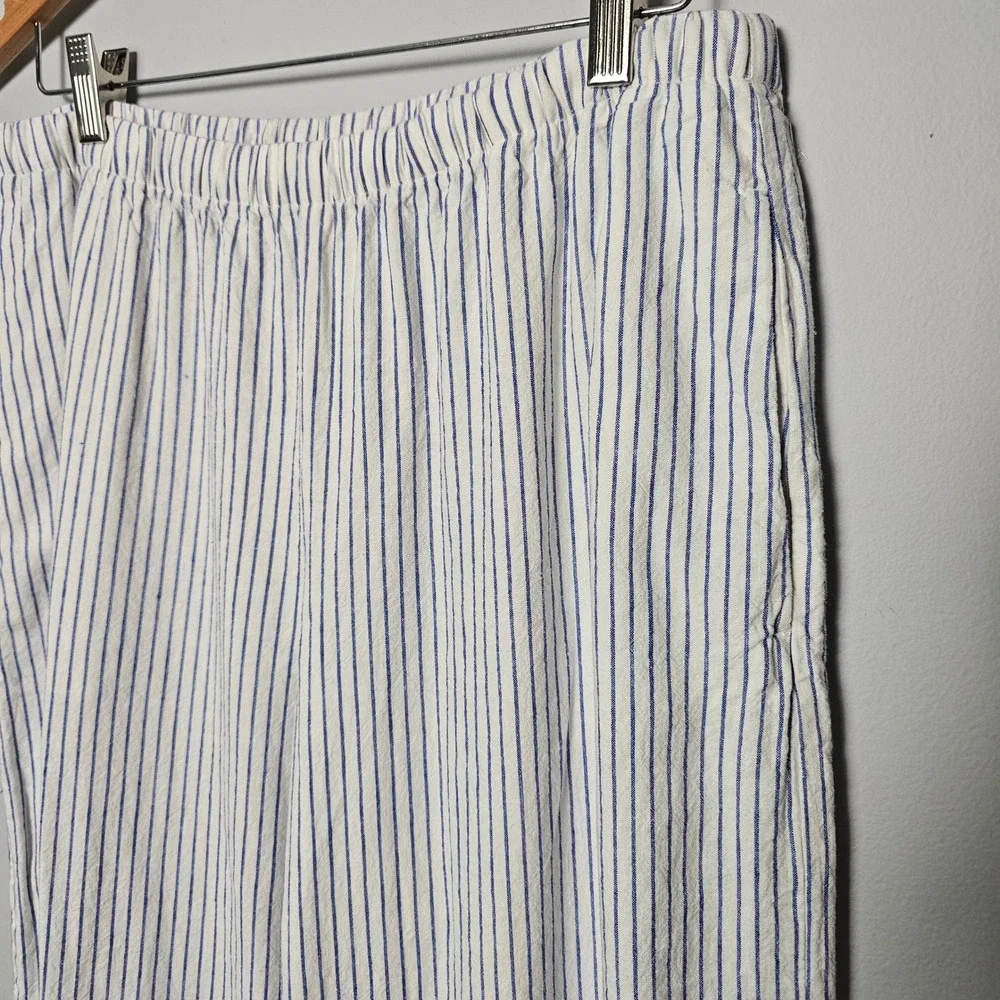 Gap Womens Linen Blend Easy Wide Leg Pants M Blue White Stripe Coastal Nautical